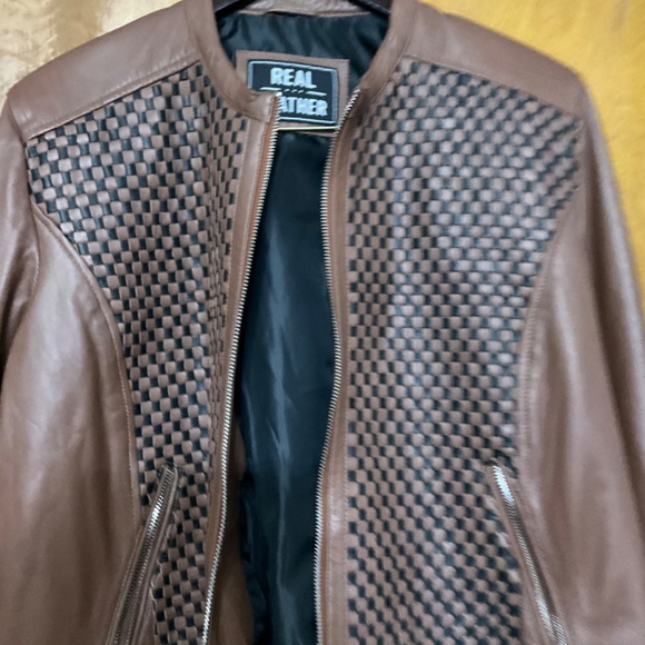 Basket weave leather jacket plus - Picture 2 of 8